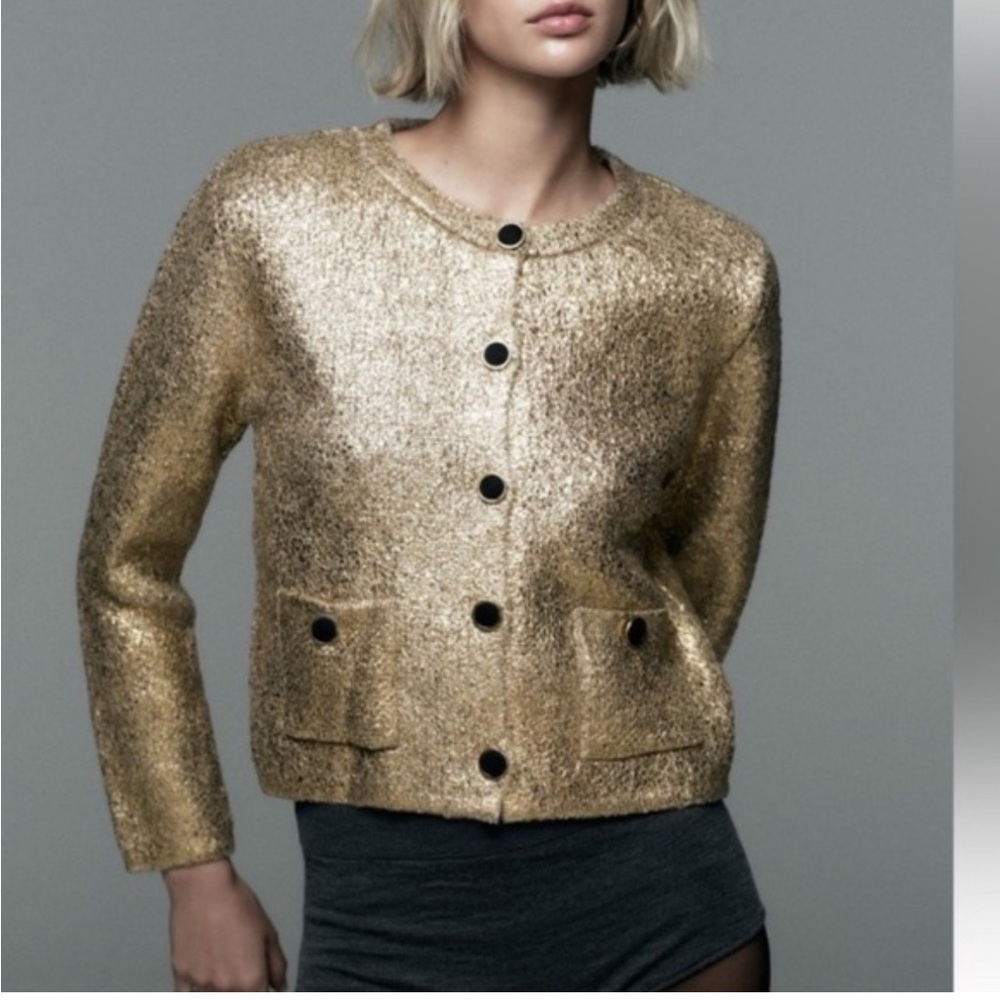 Zara Foil Knit Cardigan with Black & Gold Buttons - Picture 11 of 17